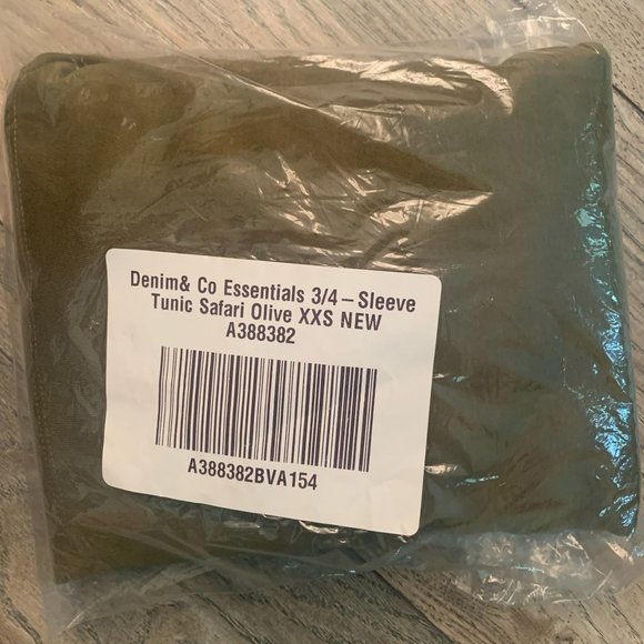 NWT DENIM & CO. ESSENTIALS 3/4 SLEEVE TUNIC SAFARI OLIVE GREEN XXS - Picture 10 of 11